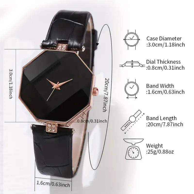 Duoduo Explosions Women’s Watch Prismatic Diamond Mirror Simple Fashion-Black