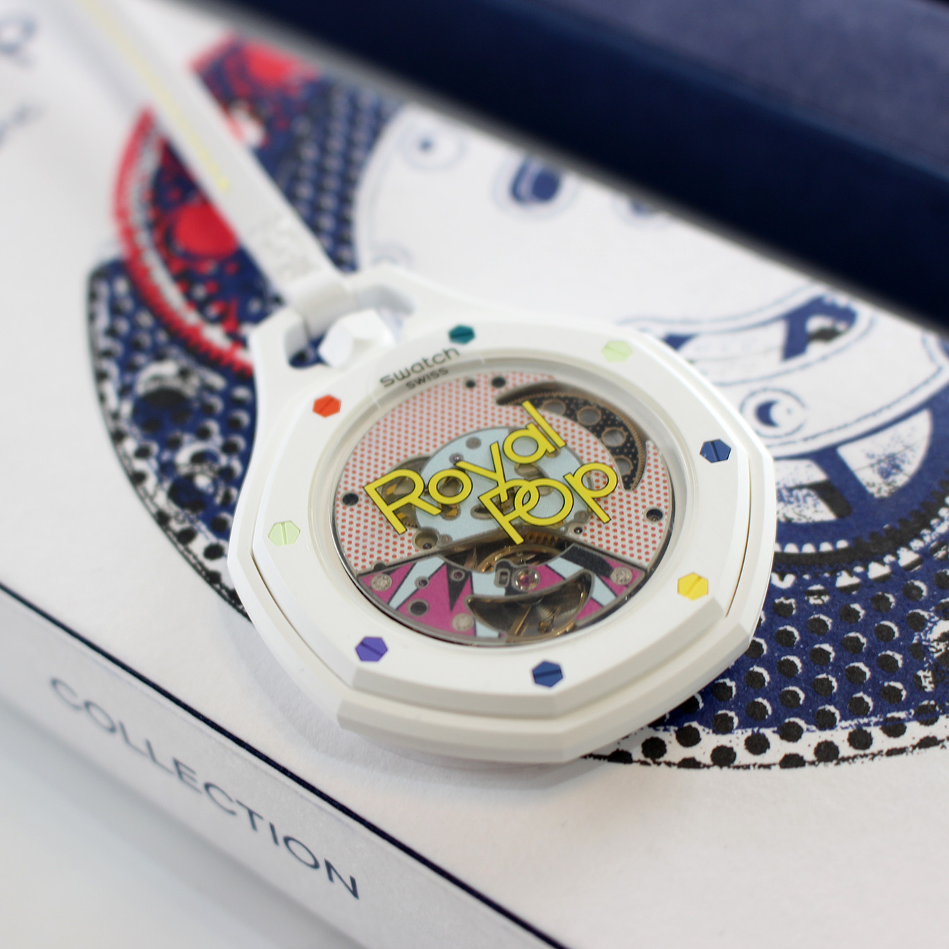 AP Swatch Royal Pop HUIT BLANC Bio-ceramic Pocket Watch SSX03W100N Audemars Pigu