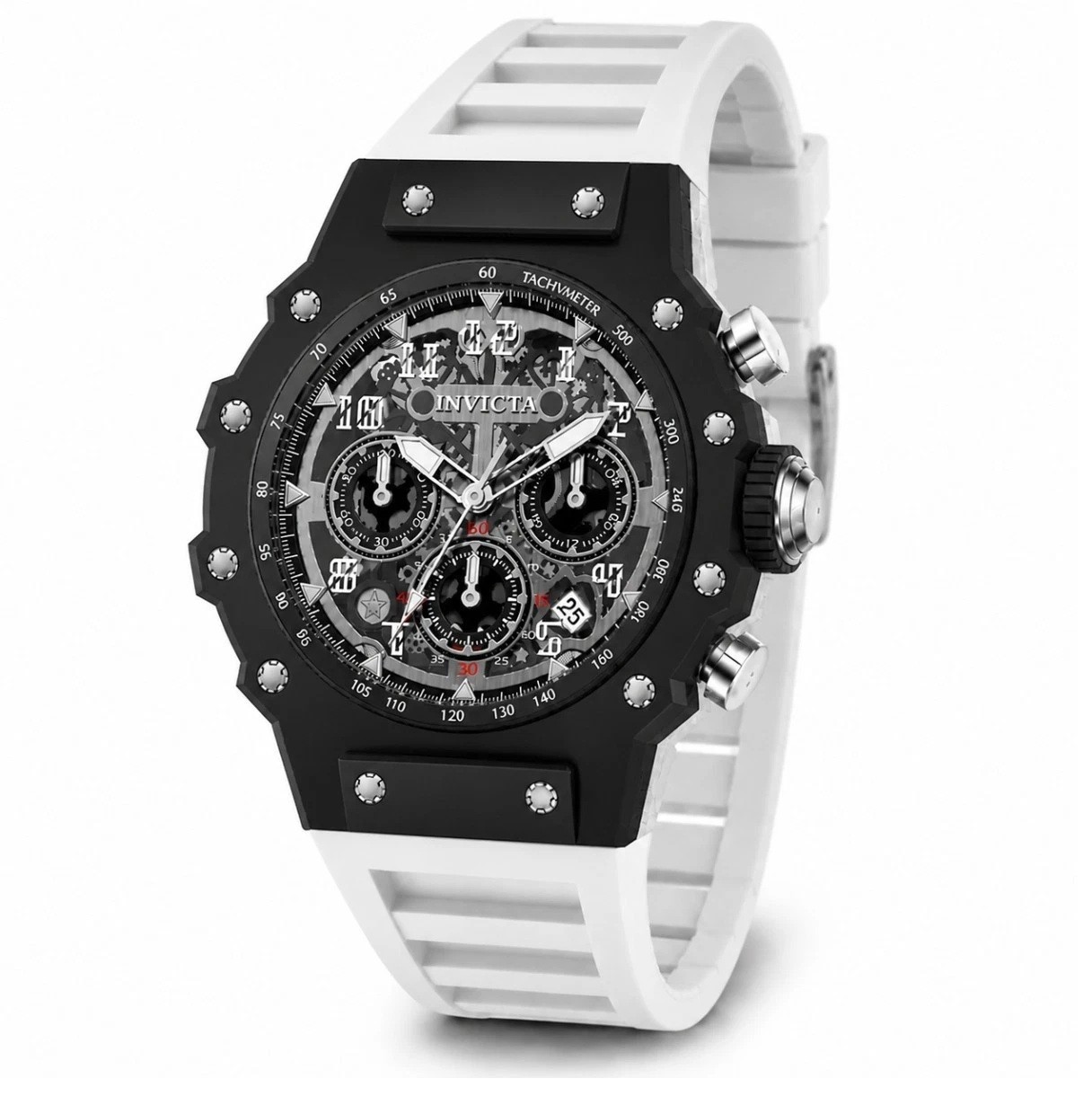 (A) $279 Invicta Racing Vaulthan Men Black White 44mm Quartz Watch NIB