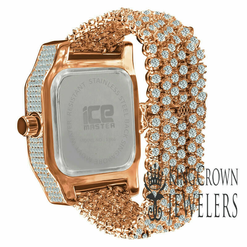 Men’s Square Hot Celebrity Style Copper Rose Gold Tone Full Cz Custom Watch New