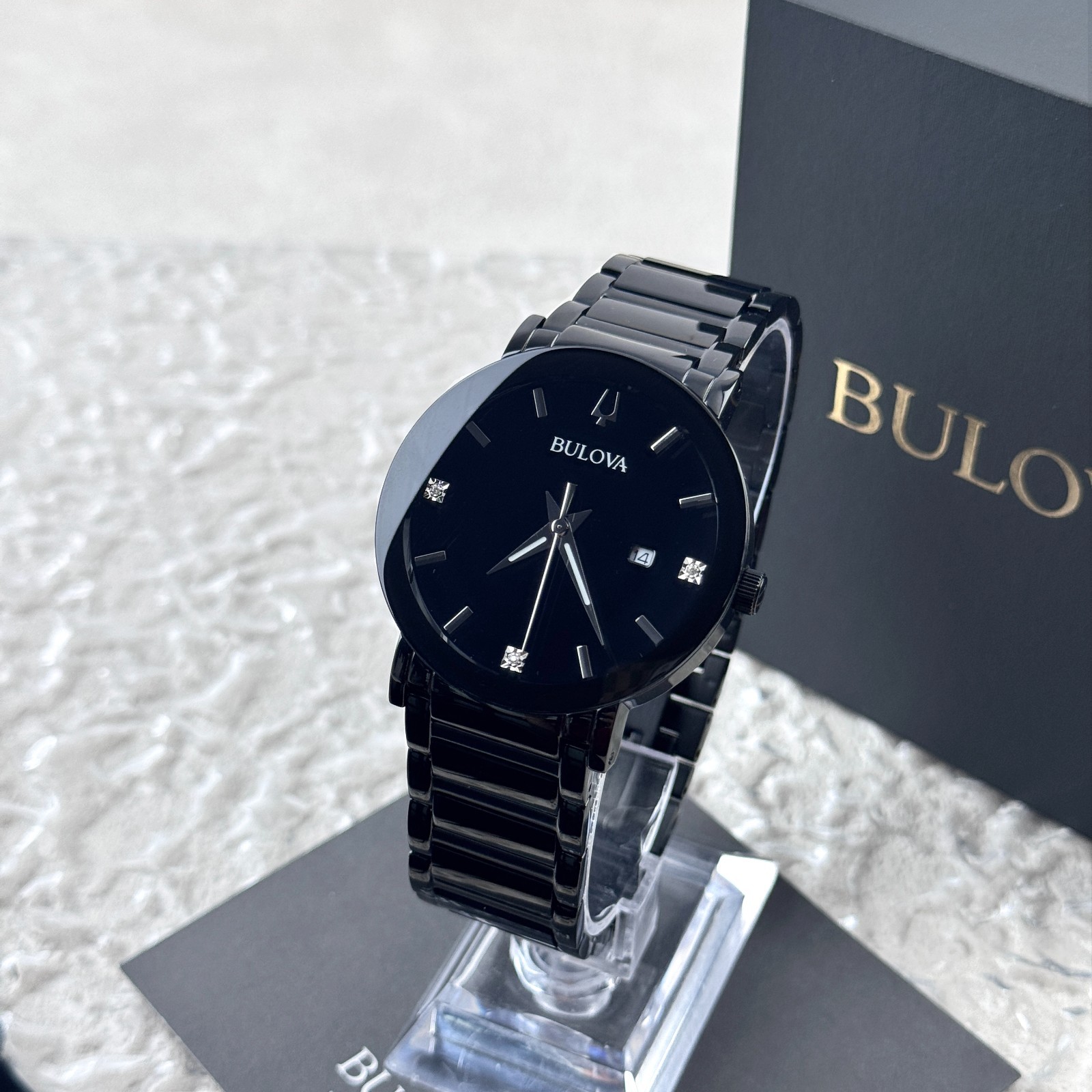 Bulova Men’s Modern Futuro Diamond Black Stainless Steel Quartz Watch 98D144