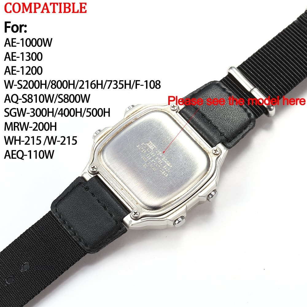 Military Nylon strap Compatible with Casio AE1200WH AE1500WH A158WA W800H SGW-30