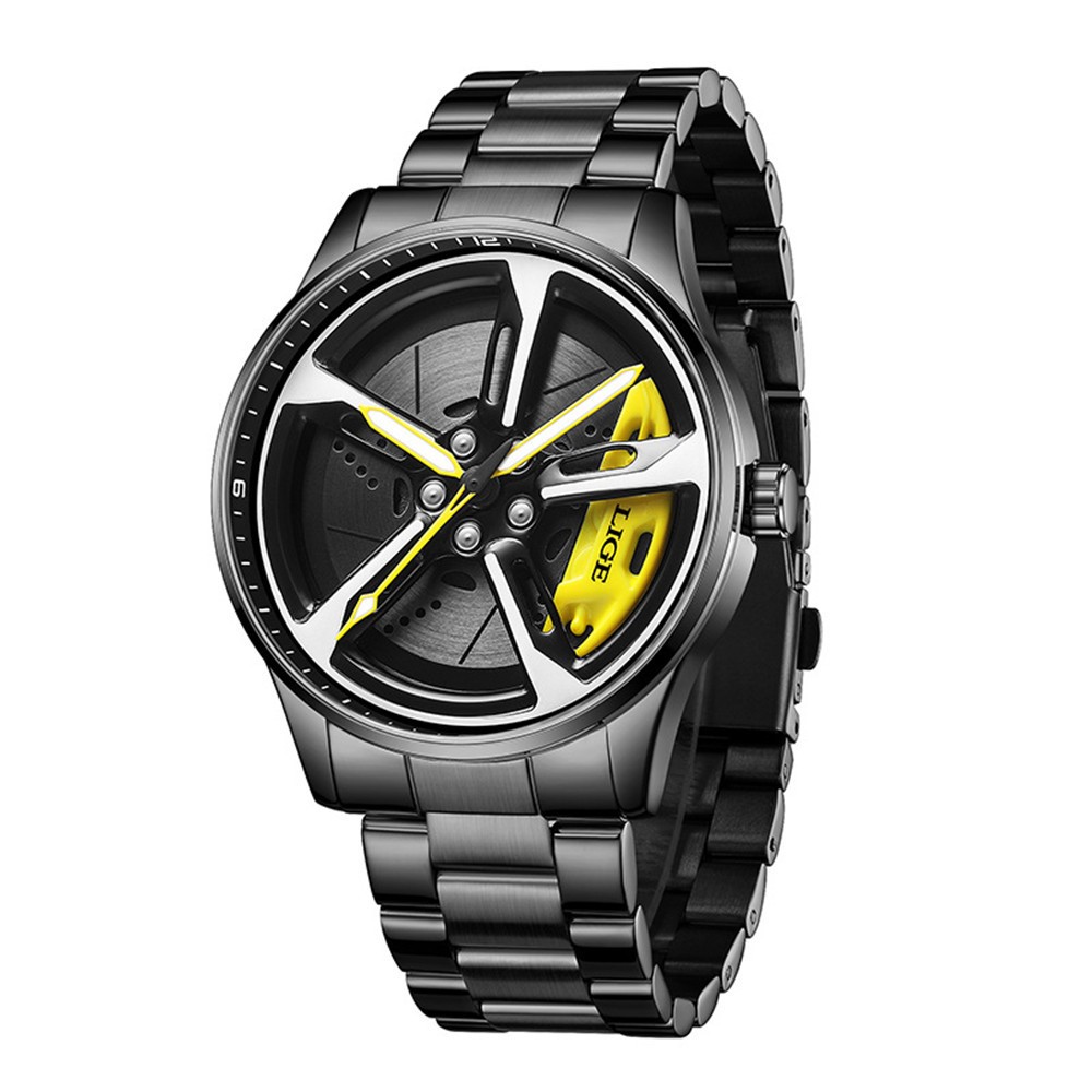 LIGE Men Watch Full Steel Rotating Wheel Wristwatch Fashion Male Business Watch