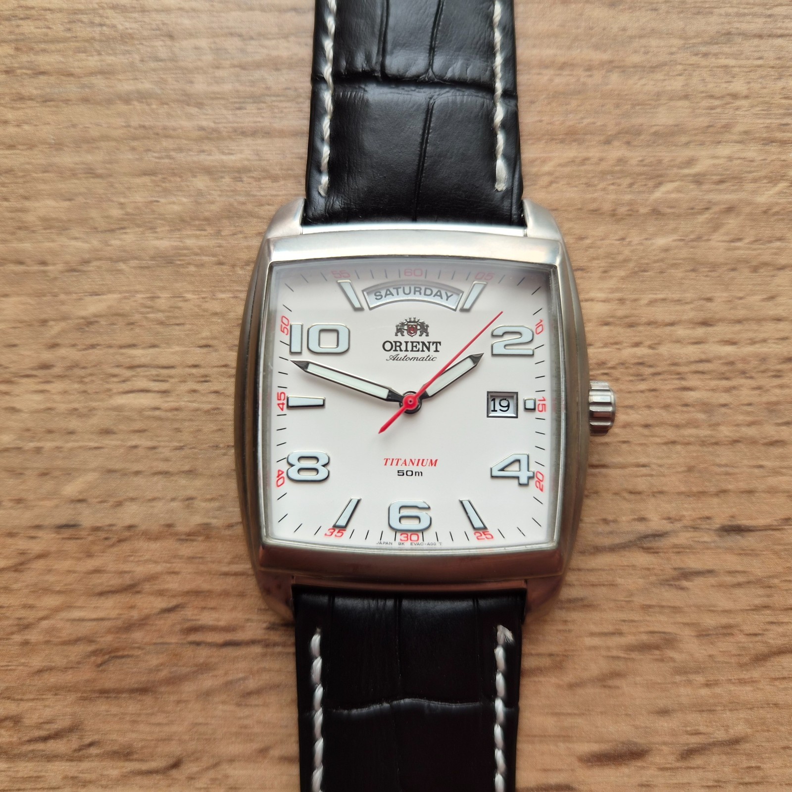 Orient President square watch Day date Automatic Japan white watch