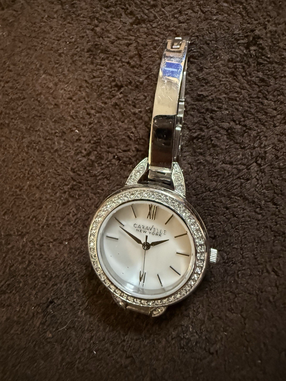 Caravelle New York Women Quartz Wristwatch Silver Bracelet Crystal Bezel 30m