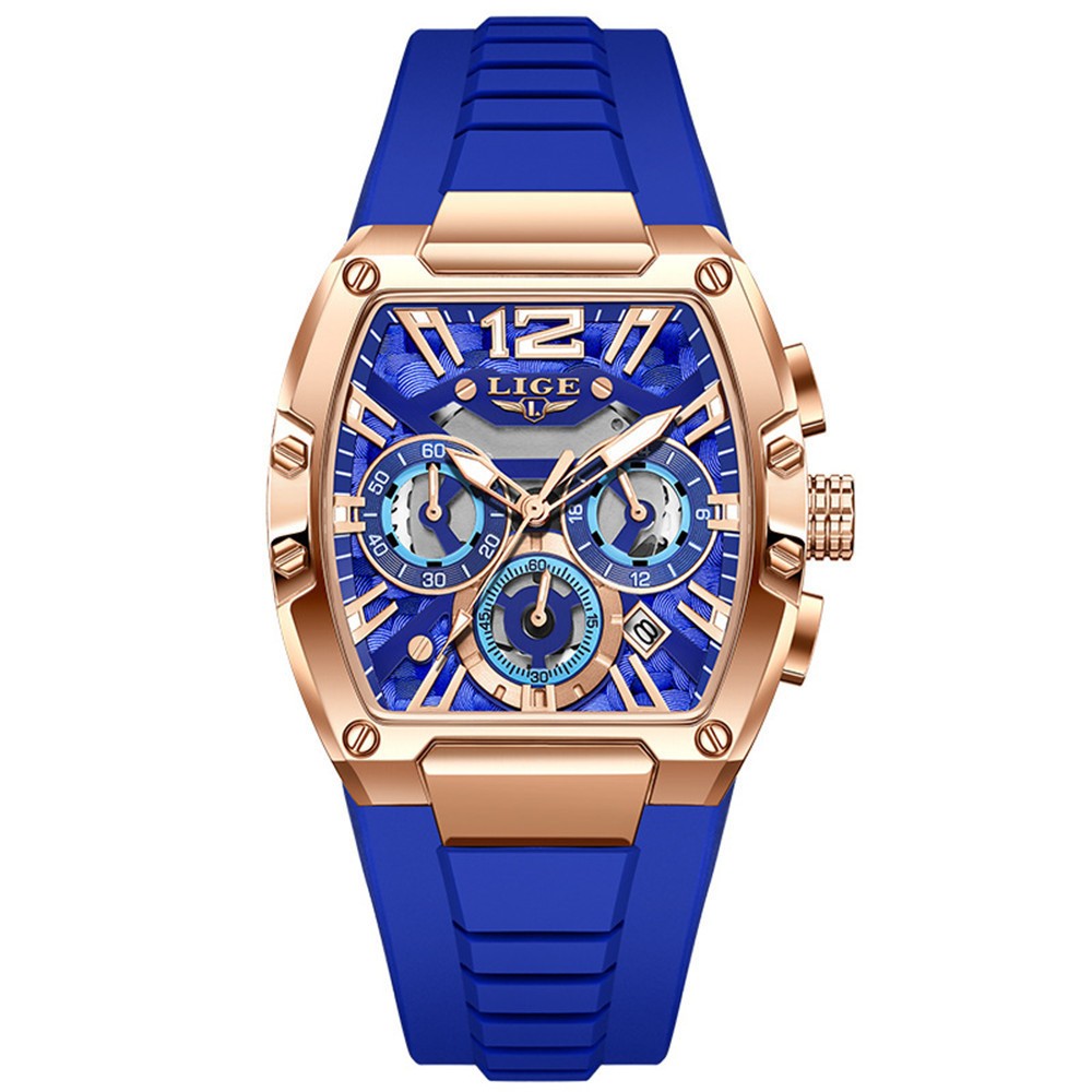 LIGE Men Rectangle Watch Big Dial Chronograph Wristwatch Boy Outdoor Sport Watch