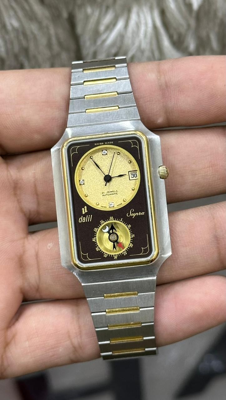 Rare Dalil Supra Automatic 21 Jewels Golden Dial Swiss Made Watch For Mens