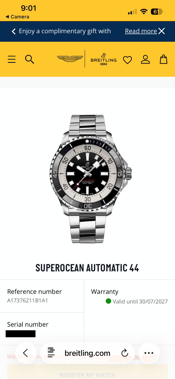 2025 Breitling Superocean Auto 44 Black Dial A17376211B1A1 | Full Set | Warranty