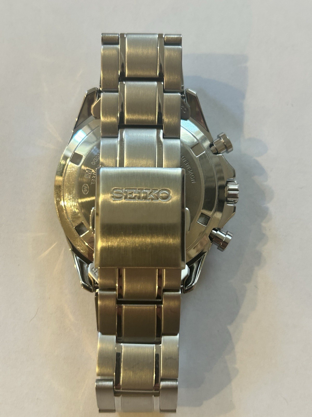 Seiko Quartz Chronograph Tachymeter Date Gray Sunburst Dial SS Bracelet 100m