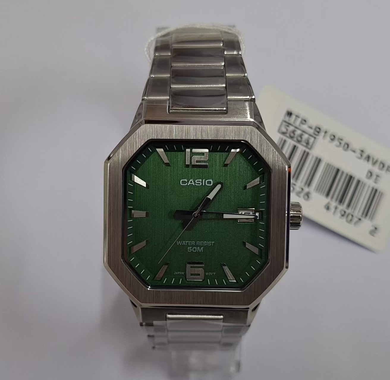 New CASIO MTP‑B195 Series MTP-B195D-3AV Green Dial Analog 38 mm Men’s Watch