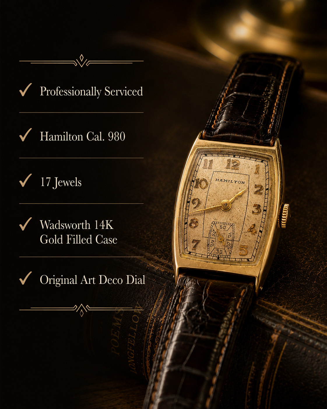 Serviced | Vintage Hamilton Art Deco 17 Jewel Cal.980 | Serviced | 14K Gold Fill
