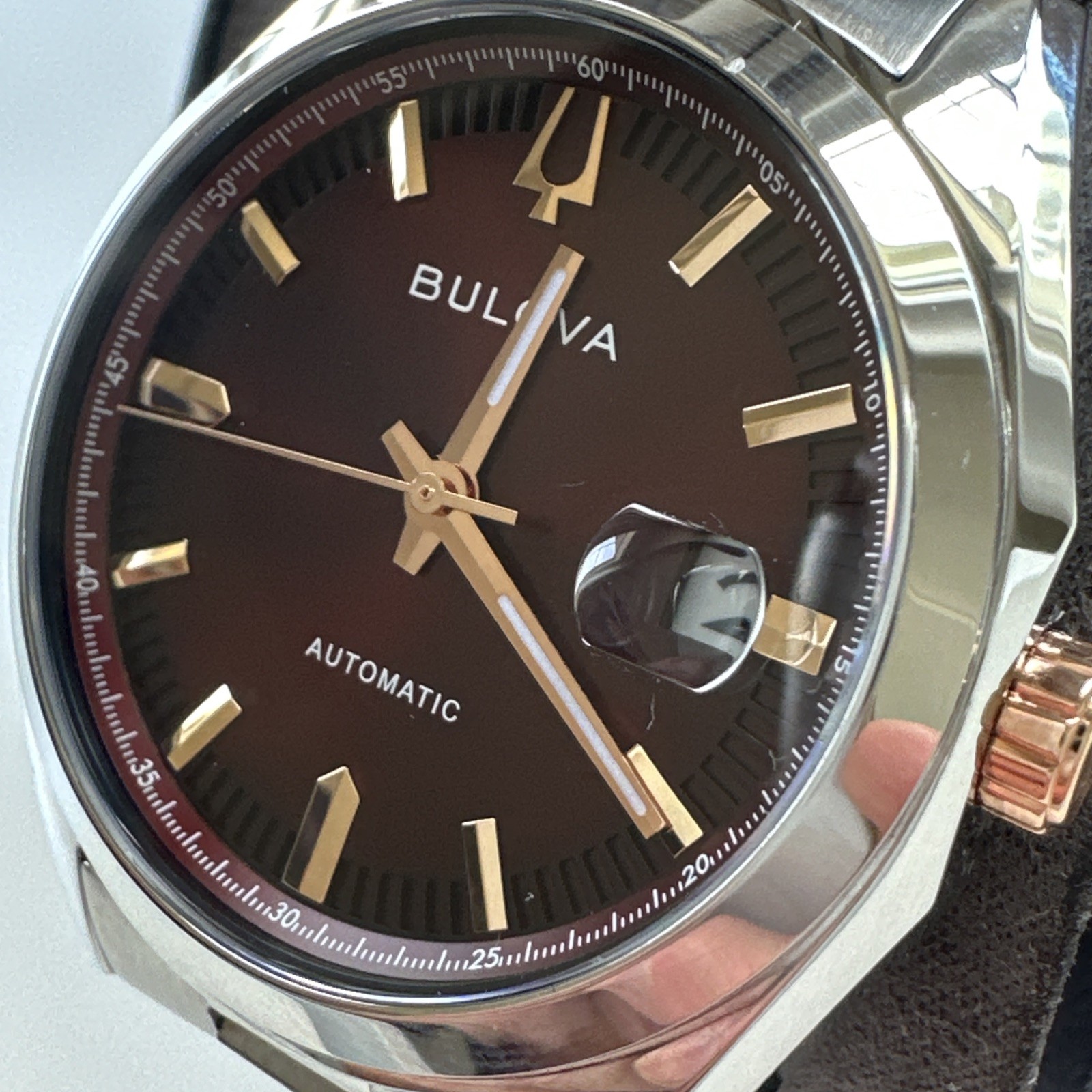 Bulova Mens Classic Calendar Automatic Silver Stainless Steel Watch 39 MM 98B422