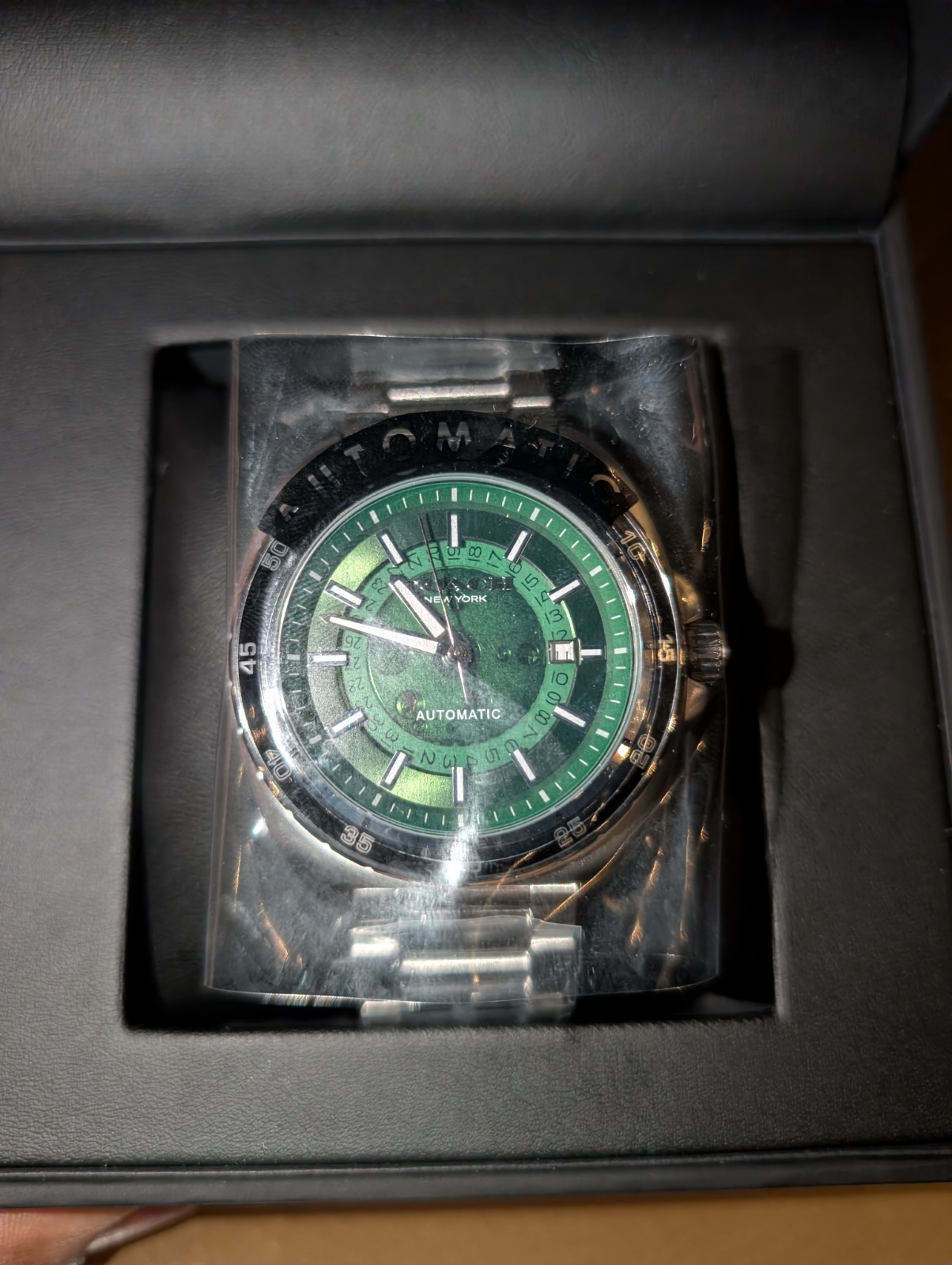 Coach New York Charter Automatic Green Dial Date 27mm Steel Bracelet Watch w/Box