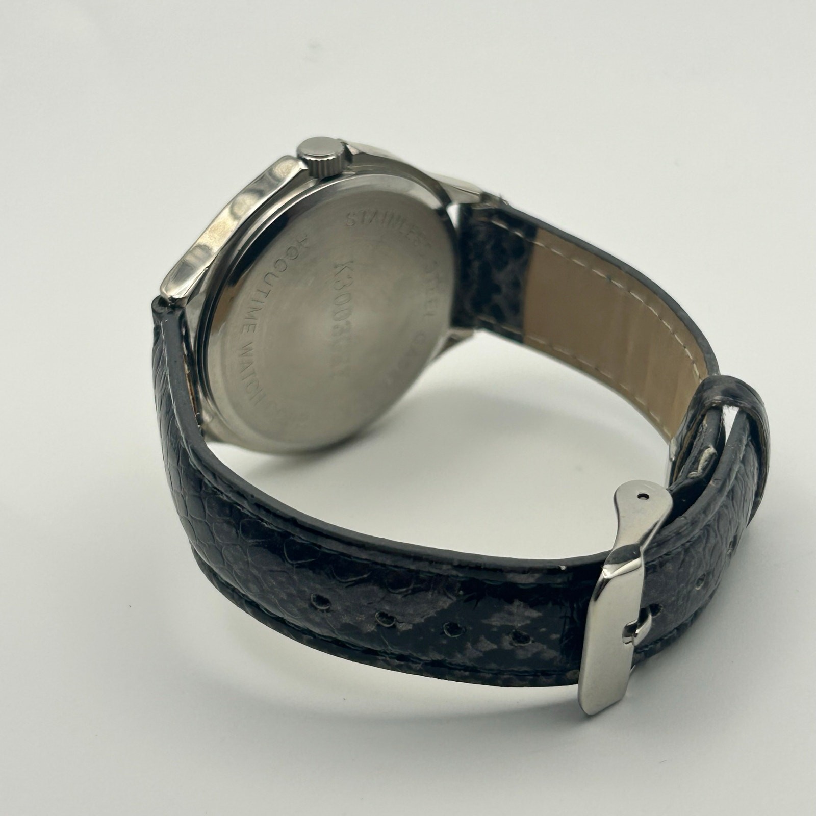 Accutime Multicolor Crystal Dial Quartz Watch Silver Tone Black Leather Band
