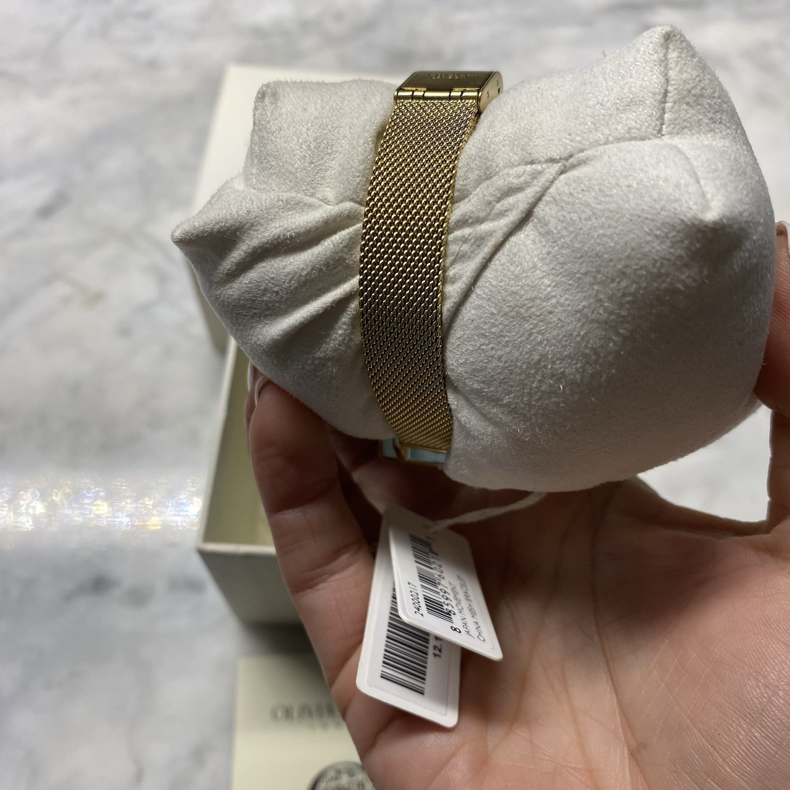 Olivia Burton 23mm Lucky Bee White & Gold Mesh Watch