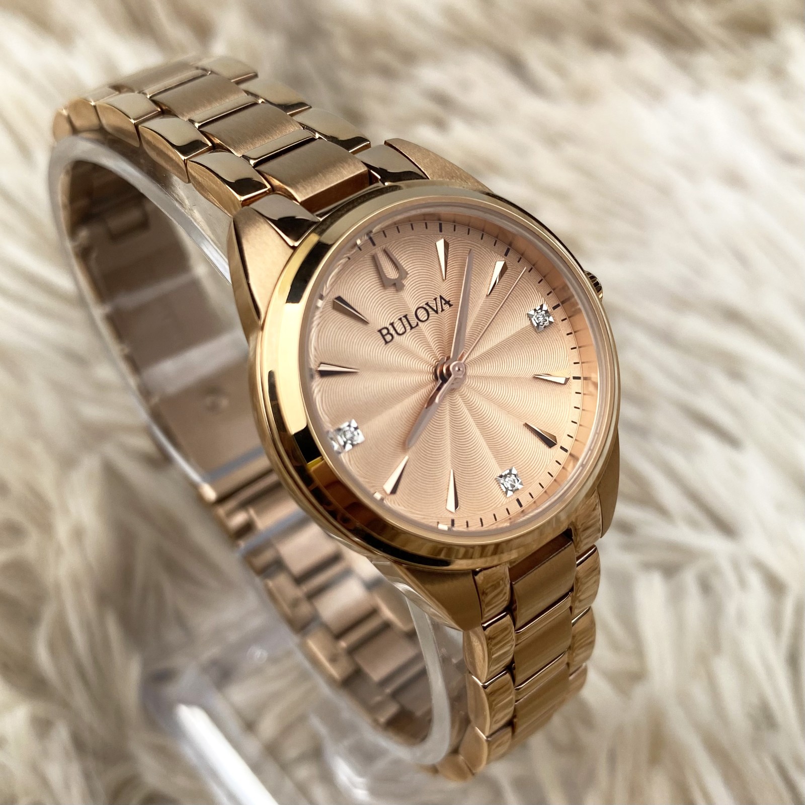Bulova Sutton Rose Gold Dial Stainless Steel Strap Women’s Watch 97P151