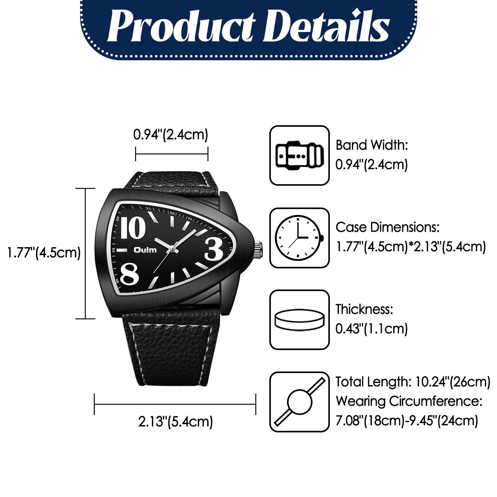 Men’s Business Casual Triangle Dial Luminous Quartz Wrist Watch PU Leather Strap