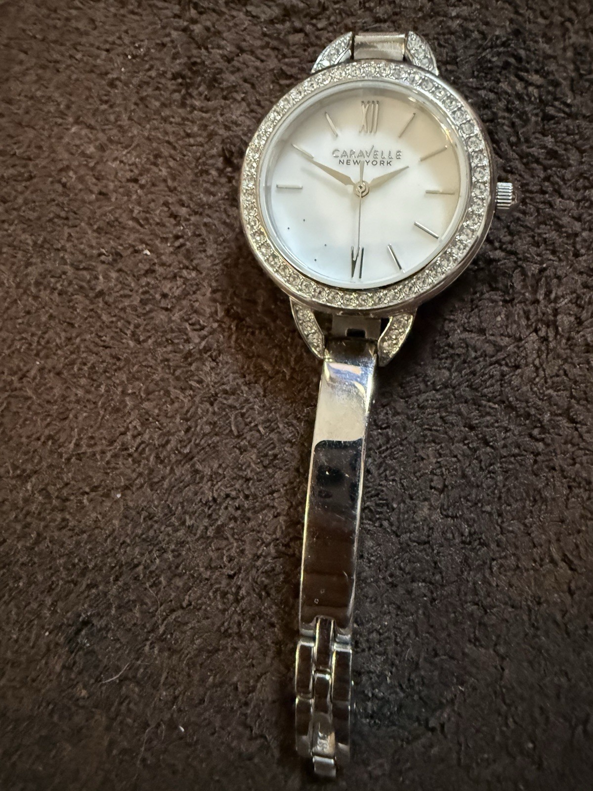 Caravelle New York Women Quartz Wristwatch Silver Bracelet Crystal Bezel 30m
