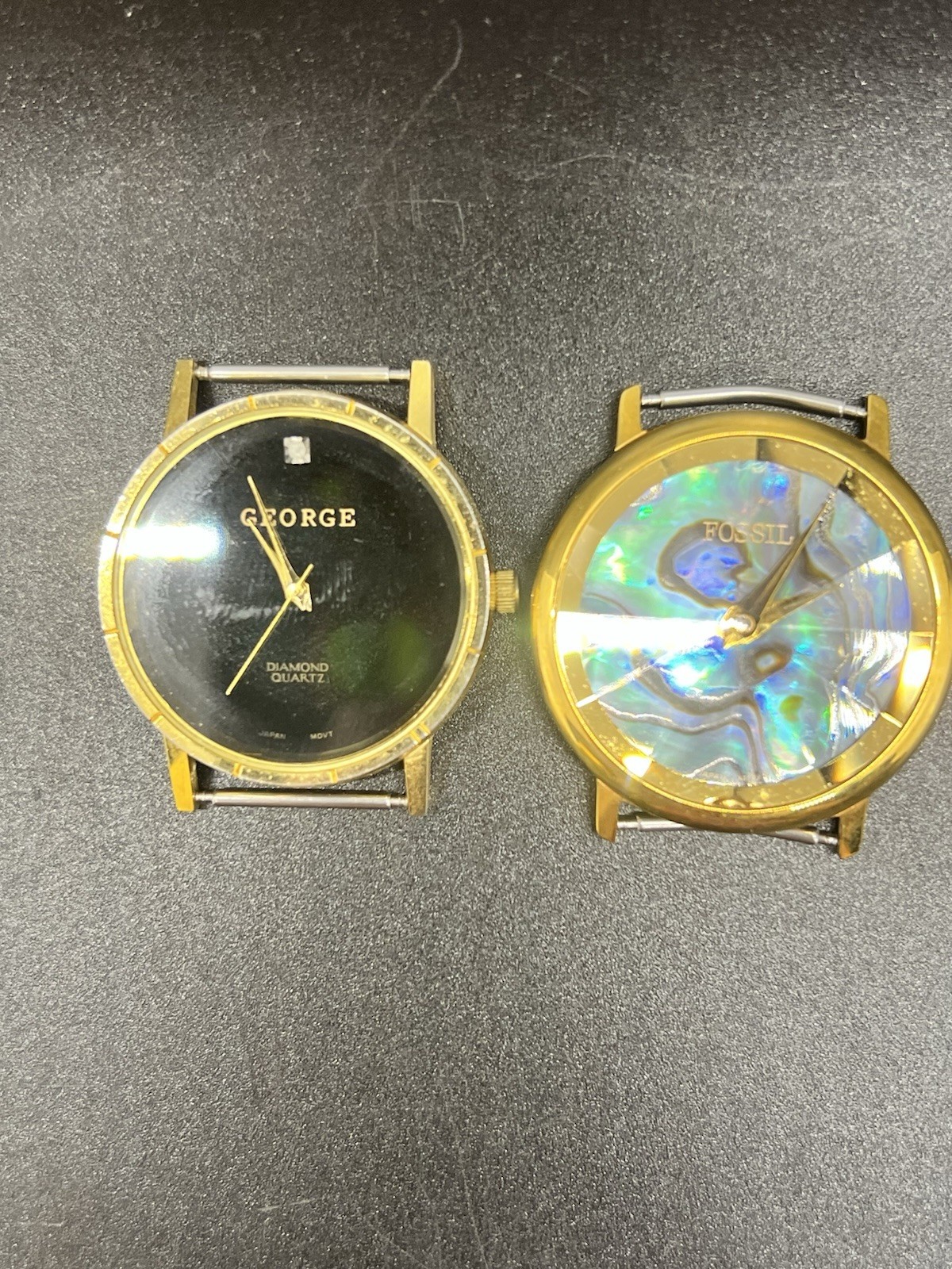 Two Vintage Watch Faces Lot- No Bands – George And Fossil -Numberless – Abalone