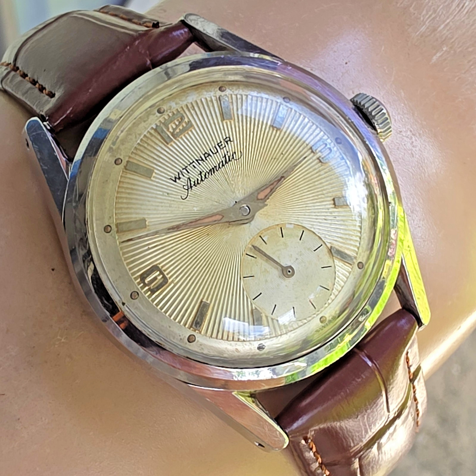 Vintage WITTNAUER men’s automatic watch 11AFG Sunburst dial swiss 1950s