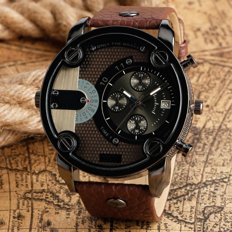 Mens Analog Quartz Watch, Big Dial, Casual Sport Wristwatch