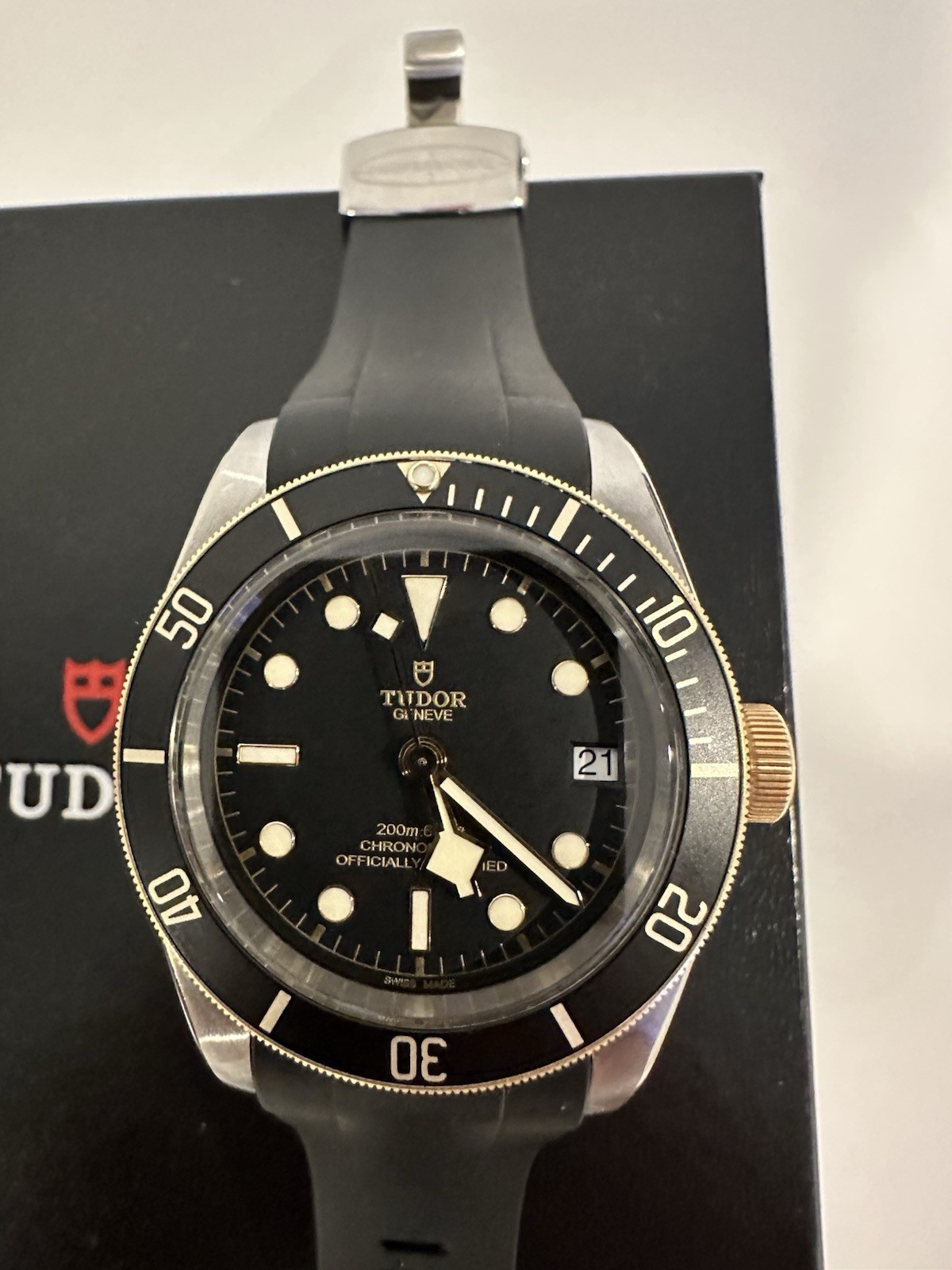 Tudor Black Bay 41mm Steel Gold S&G Rubber Strap Watch 79733N