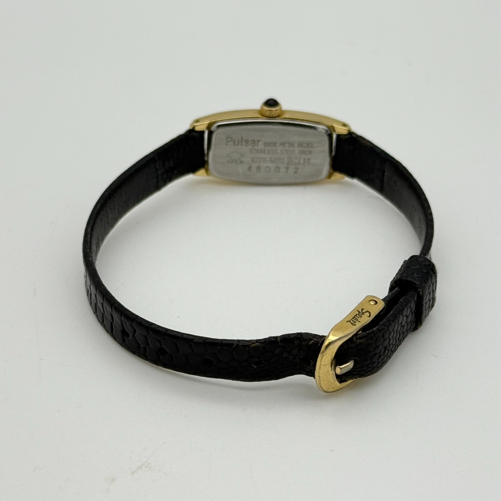 Vintage 1990s Women’s PULSAR Gold Tone Petite 13mm Watch, Leather, V220-5070