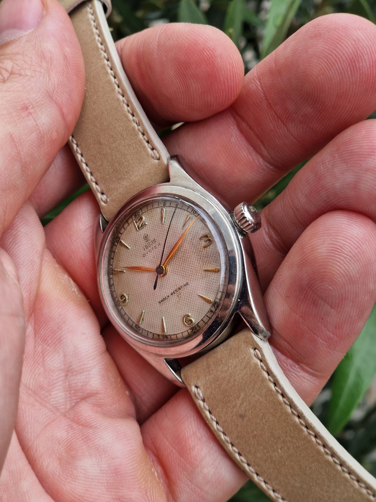 Tudor Oyster – Ref 7803 – Silver Waffle Dial – Manual – Steel – Beige Strap