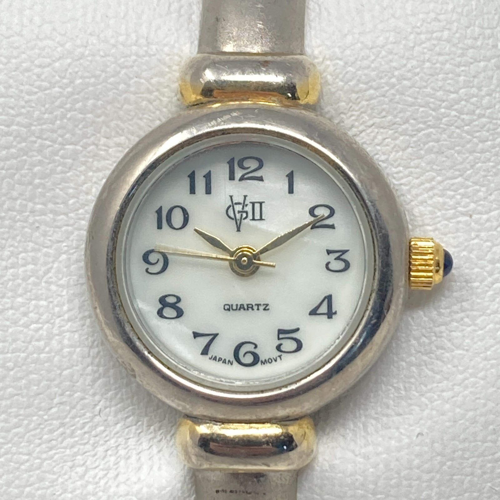Vtg Gloria Vanderbilt Watch Women Silver Gold Tone MOP Cuff Brushed New Battery