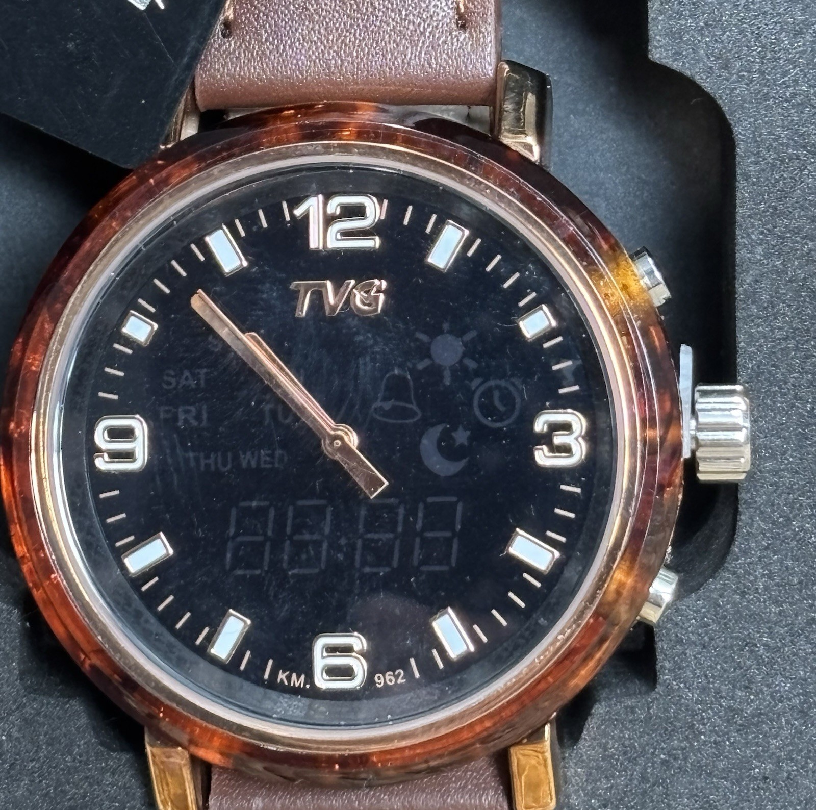 TVG Watch Analog & Digital Dark Brown Band Dual Display LED New & w Screwdriver