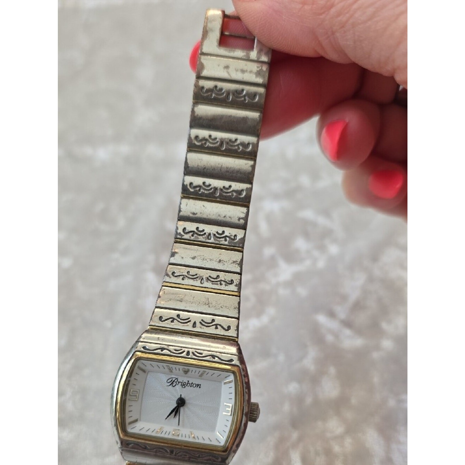 Brighton Silver and Gold-Tone Etched Bracelet Watch