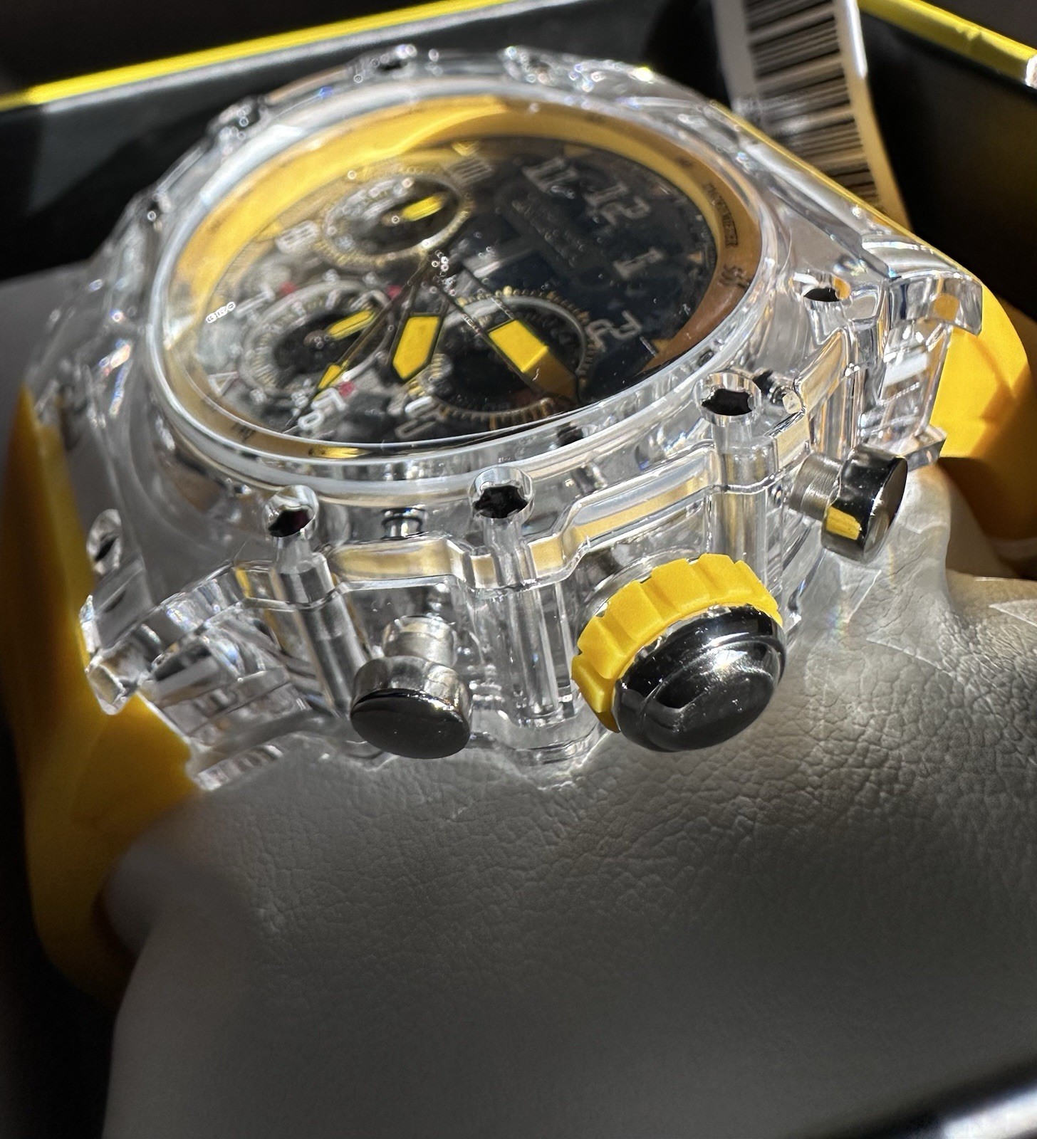 Invicta Racing Vaulthan 44mm Watch Clear Case/Yellow Strap-Stylish 🔥🔥🔥