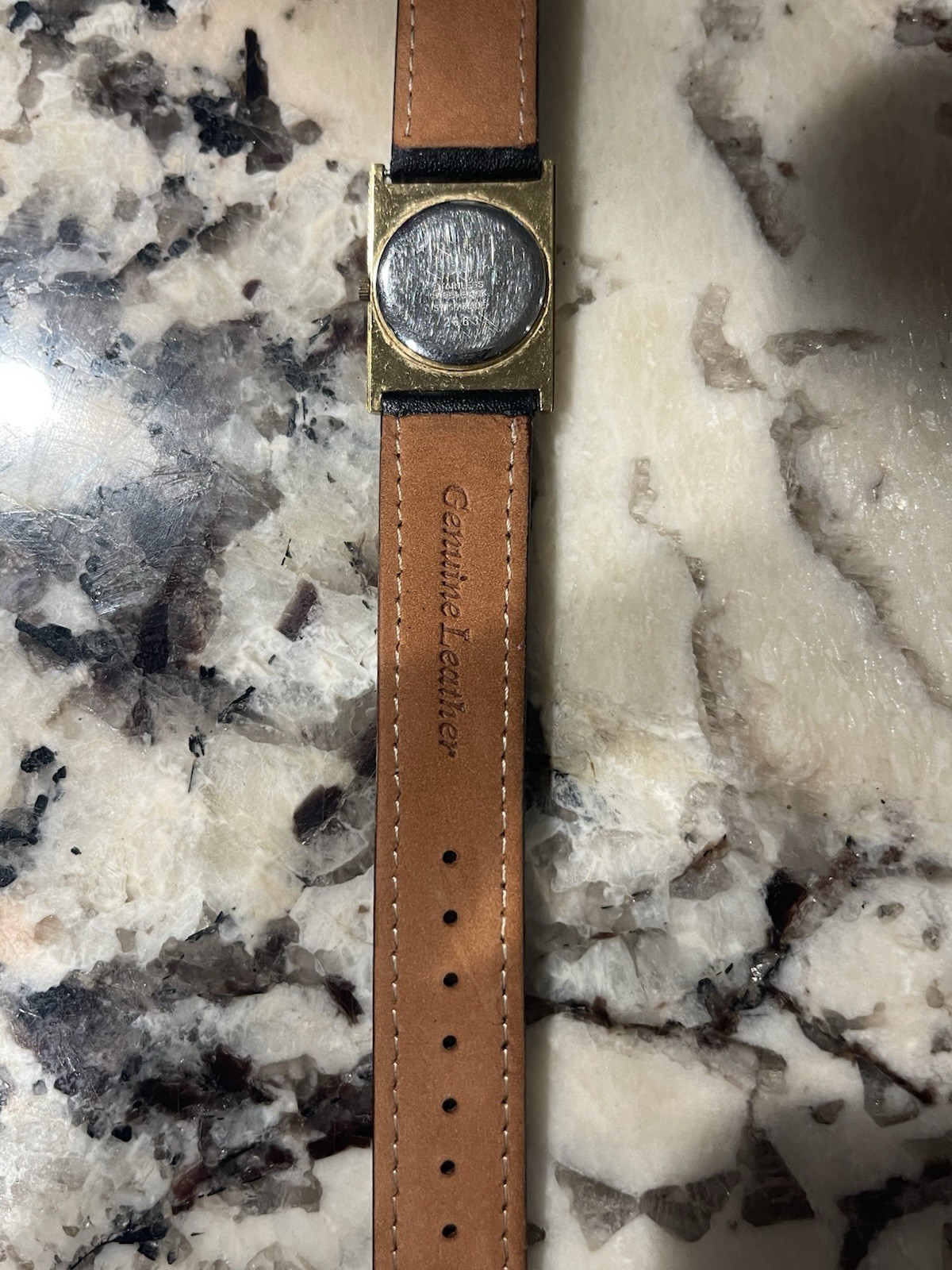Sandoz Credit Suisse Swiss Made Quartz Square Analog Black/Gold Dial Leather
