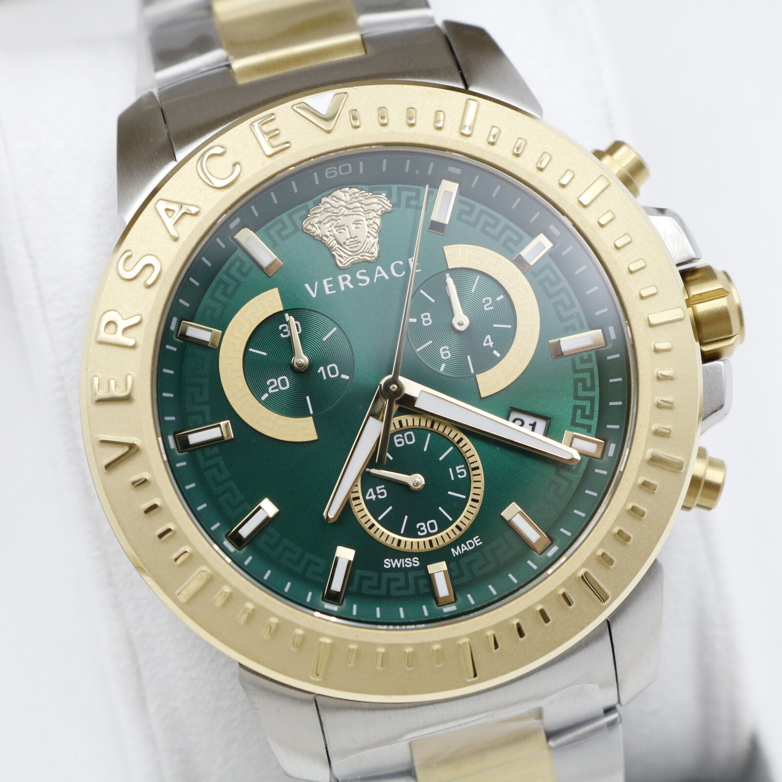 Versace VE2E00421 New Chrono green silver gold Stainless Steel Men’s Watch NEW