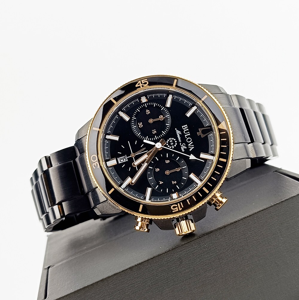 Men’s Bulova Marine Star 98B302 Black Dial Stainless Chronograph Quartz Watch