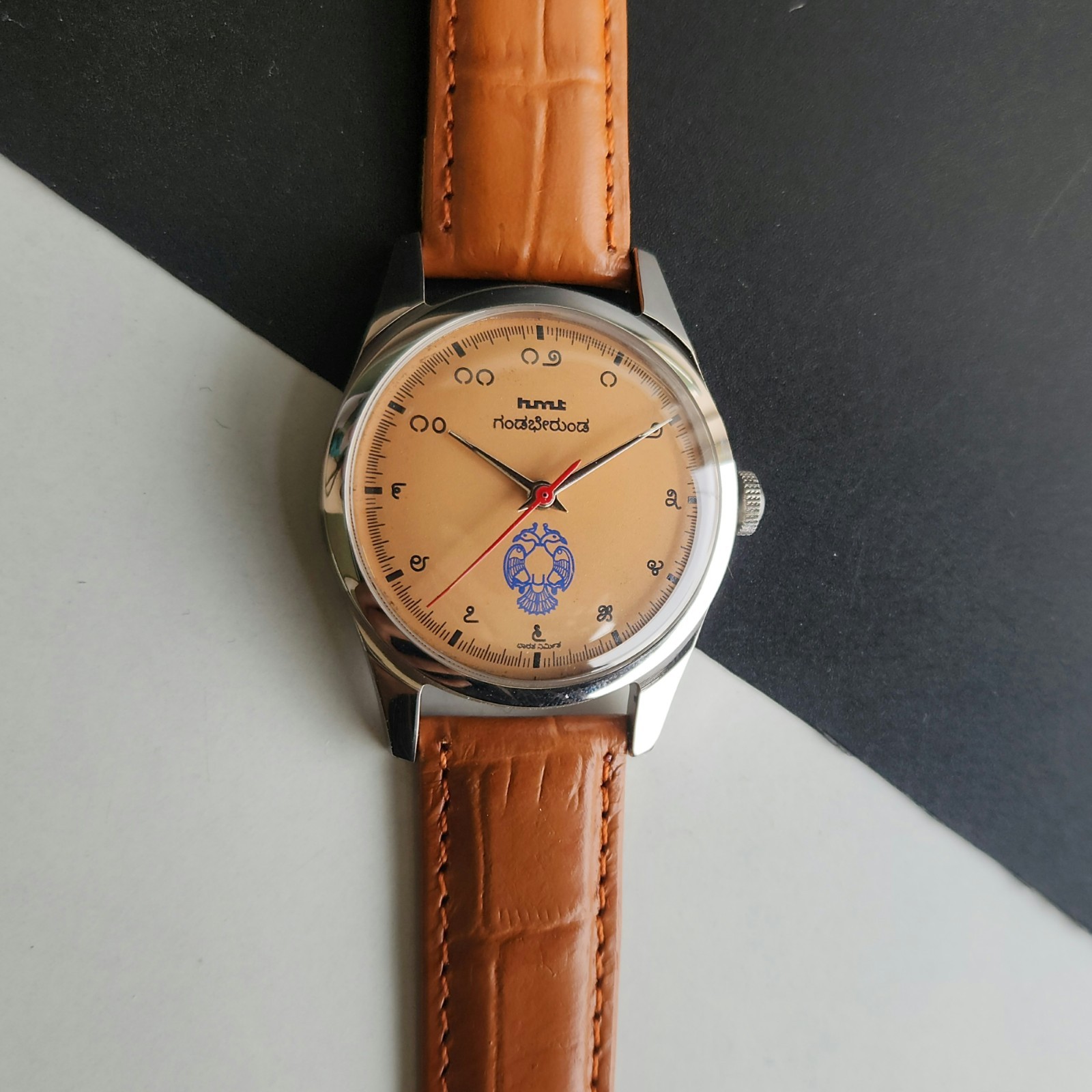 Vintage HMT Janata Kannada Orange Face Mechanical Hand Winding Wrist Watch A49