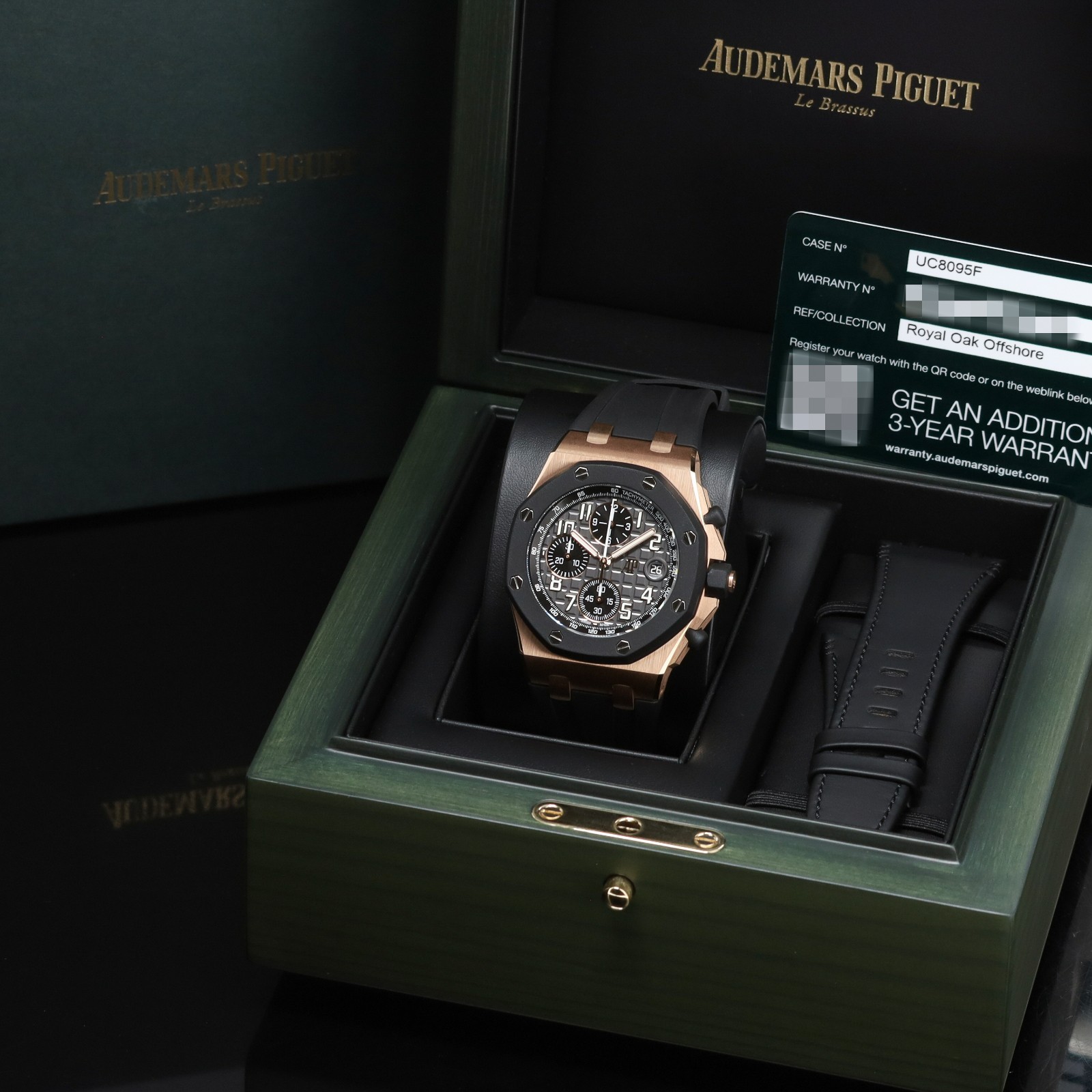AP Royal Oak Offshore 42mm Rose Gold Grey Tapisserie Dial Rubber Strap 26238OK