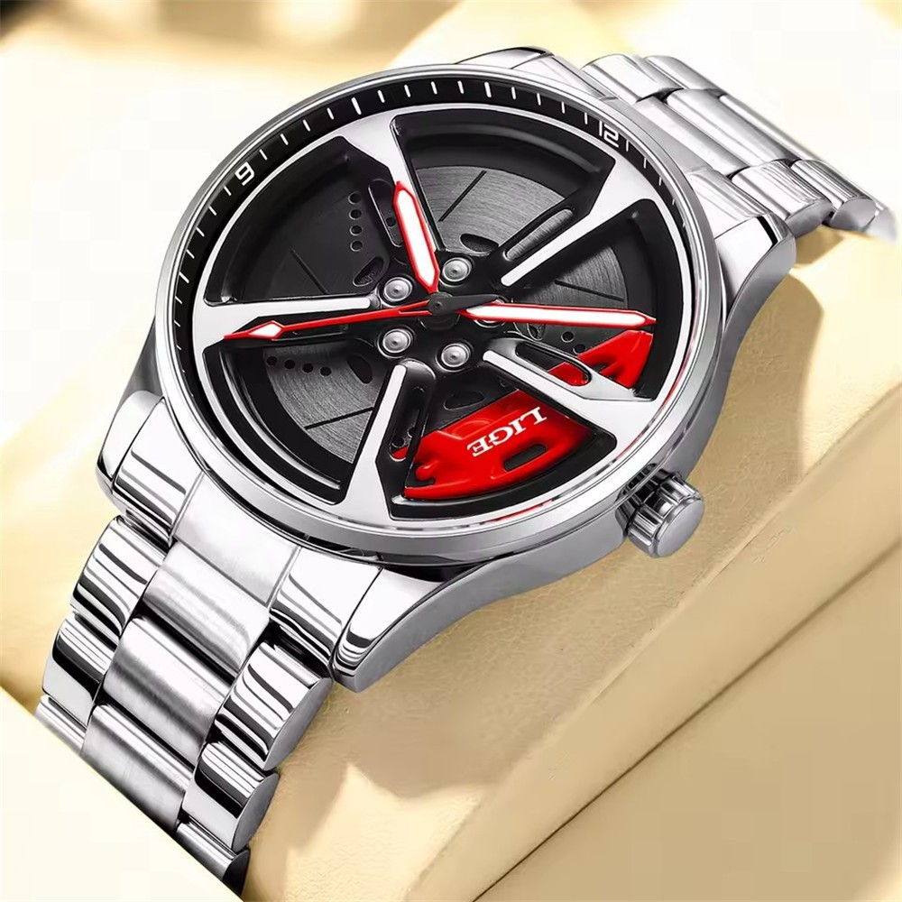 LIGE Men Watch Full Steel Rotating Wheel Wristwatch Fashion Male Business Watch