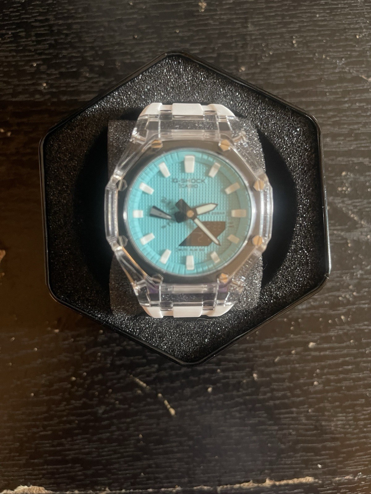 Blue Dial Analog Quartz Wristwatch Clear Case White/Clear Plastic Strap 45mm g s