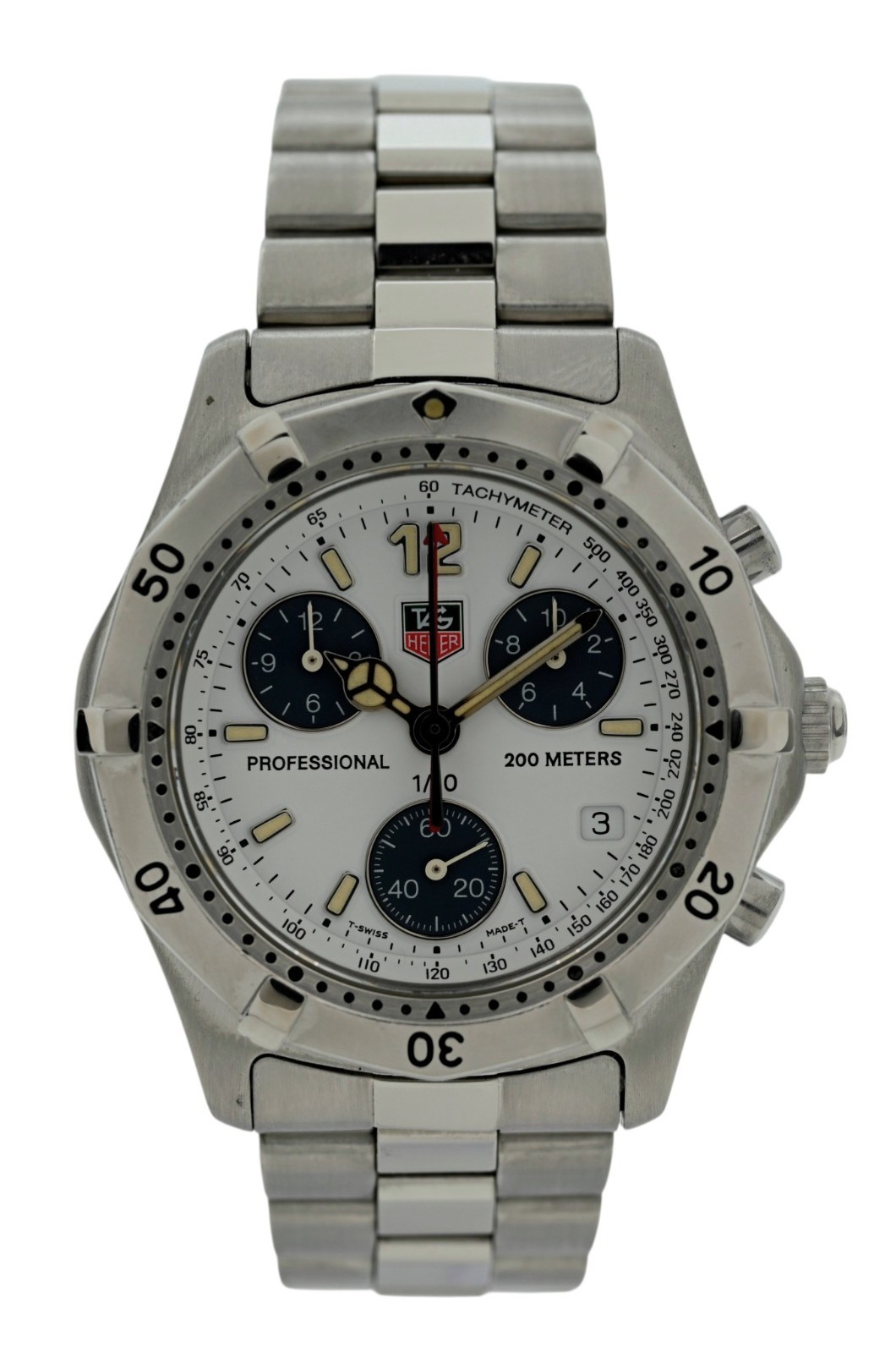 Tag Heuer 38mm Men’s 2000 Series White Dial Chronograph SS Watch- Ref: CK1111!
