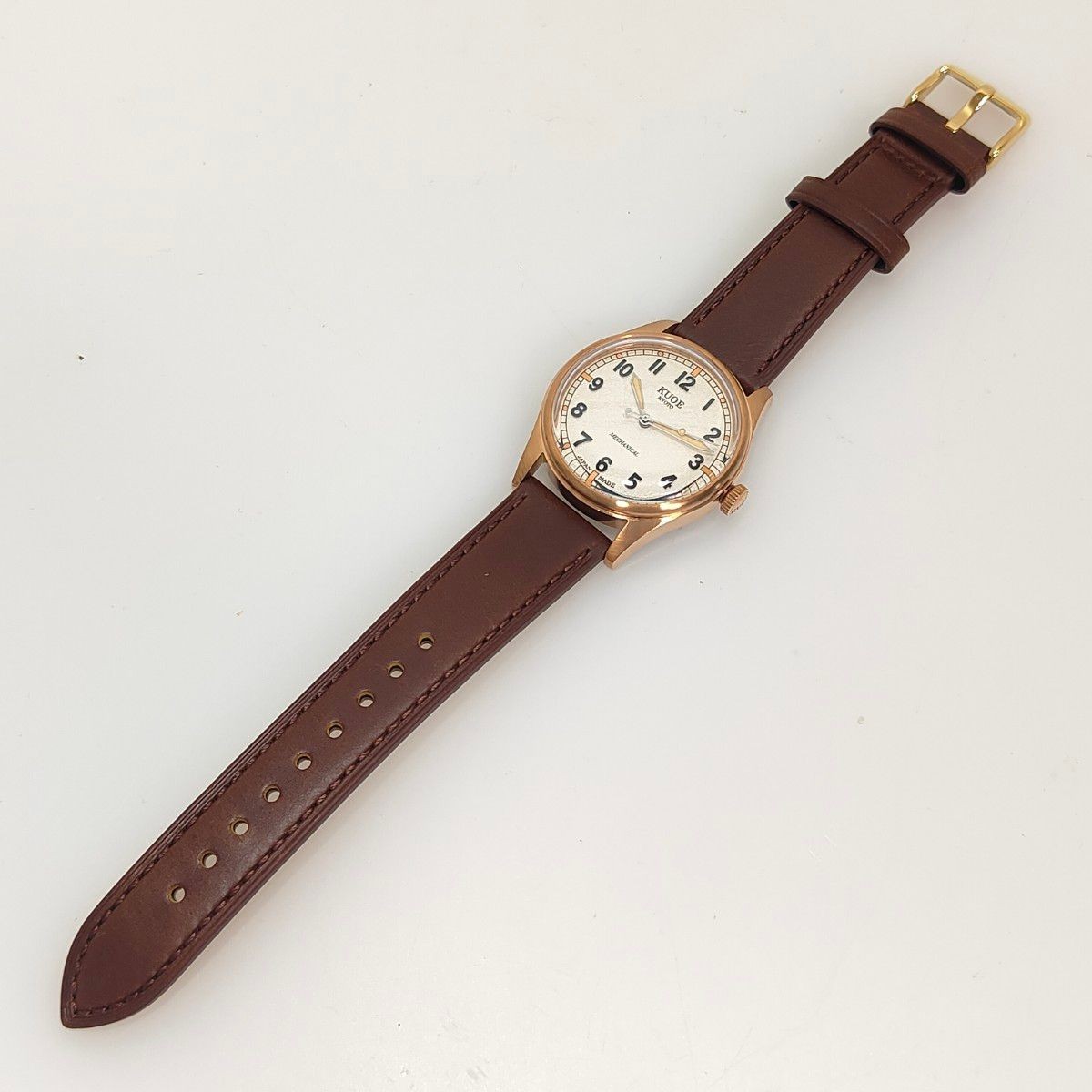 KUOE Kyoto Royal Smith 90-002 Ivory Waffle Dial Watch New Leather Band Japan