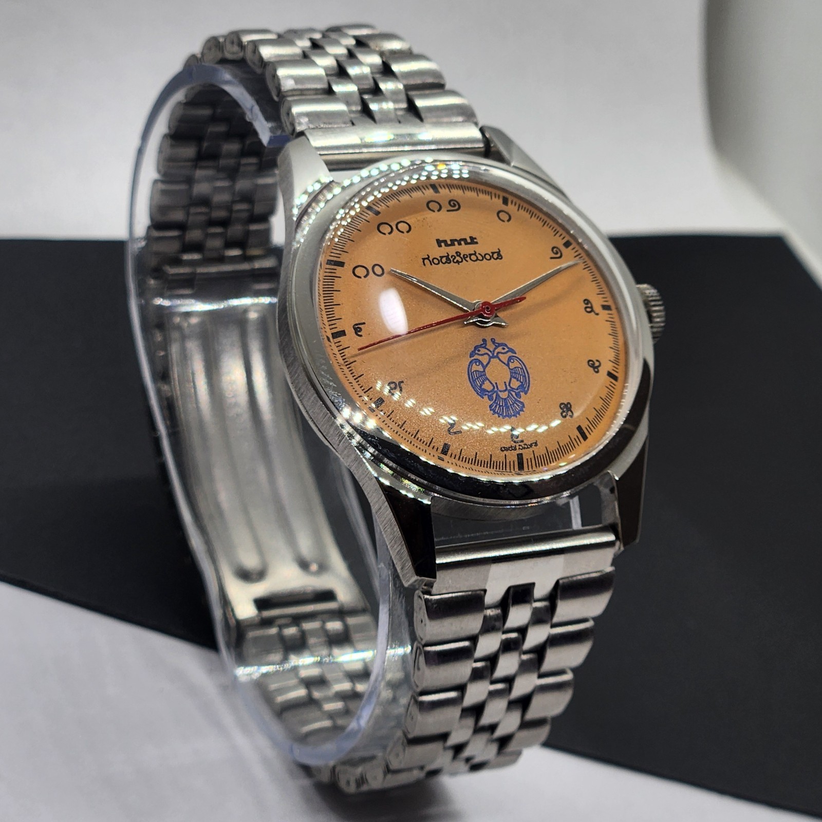 Vintage HMT Janata Kannada Orange Face Mechanical Hand Winding Wrist Watch A48