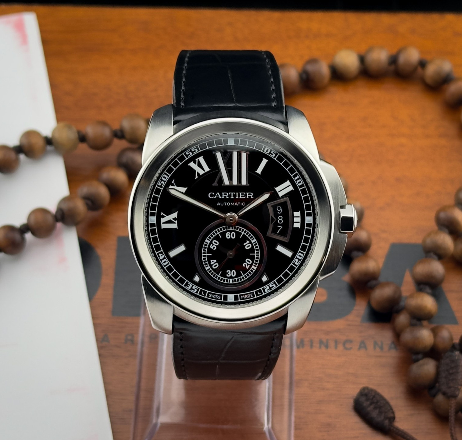 Calibre de Cartier 42mm Steel Black Dial Automatic Watch 2017 W7100041 Full Set