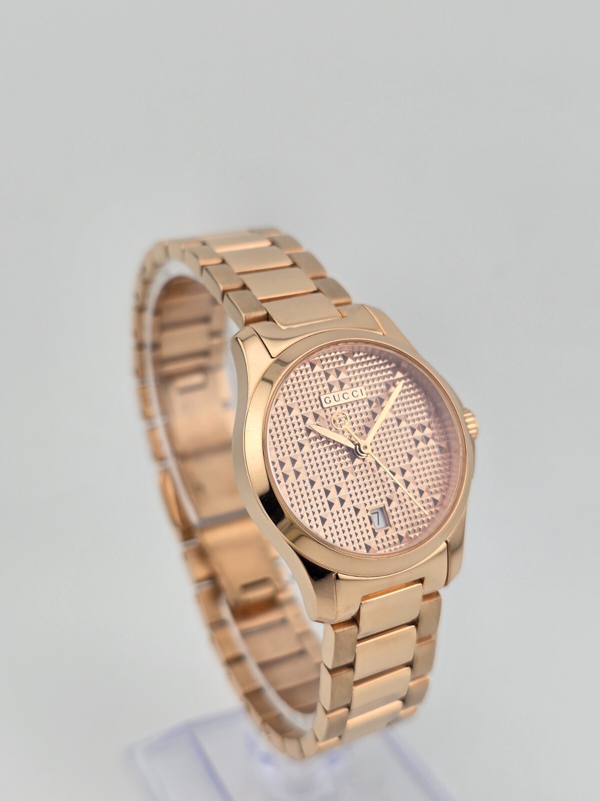 Gucci Women’s G-Timeless Rose Gold Dial Quartz Watch – YA126567 ($1010 MSRP)