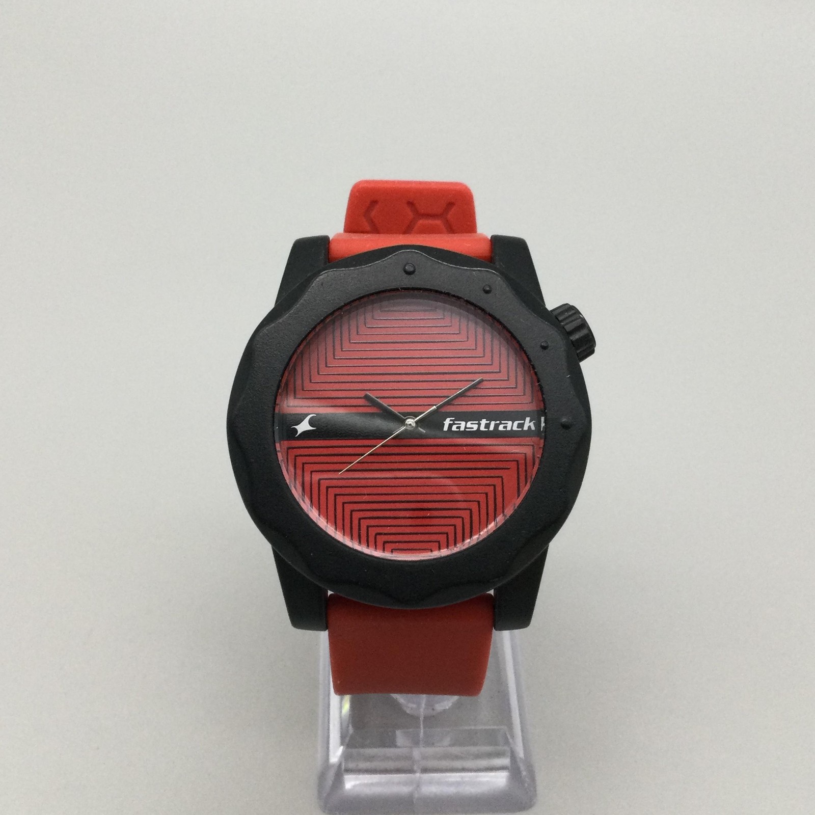Fastrack Mens Watch 47mm Red Geometric Pattern 86022PP09 Red Silicone 30M WR