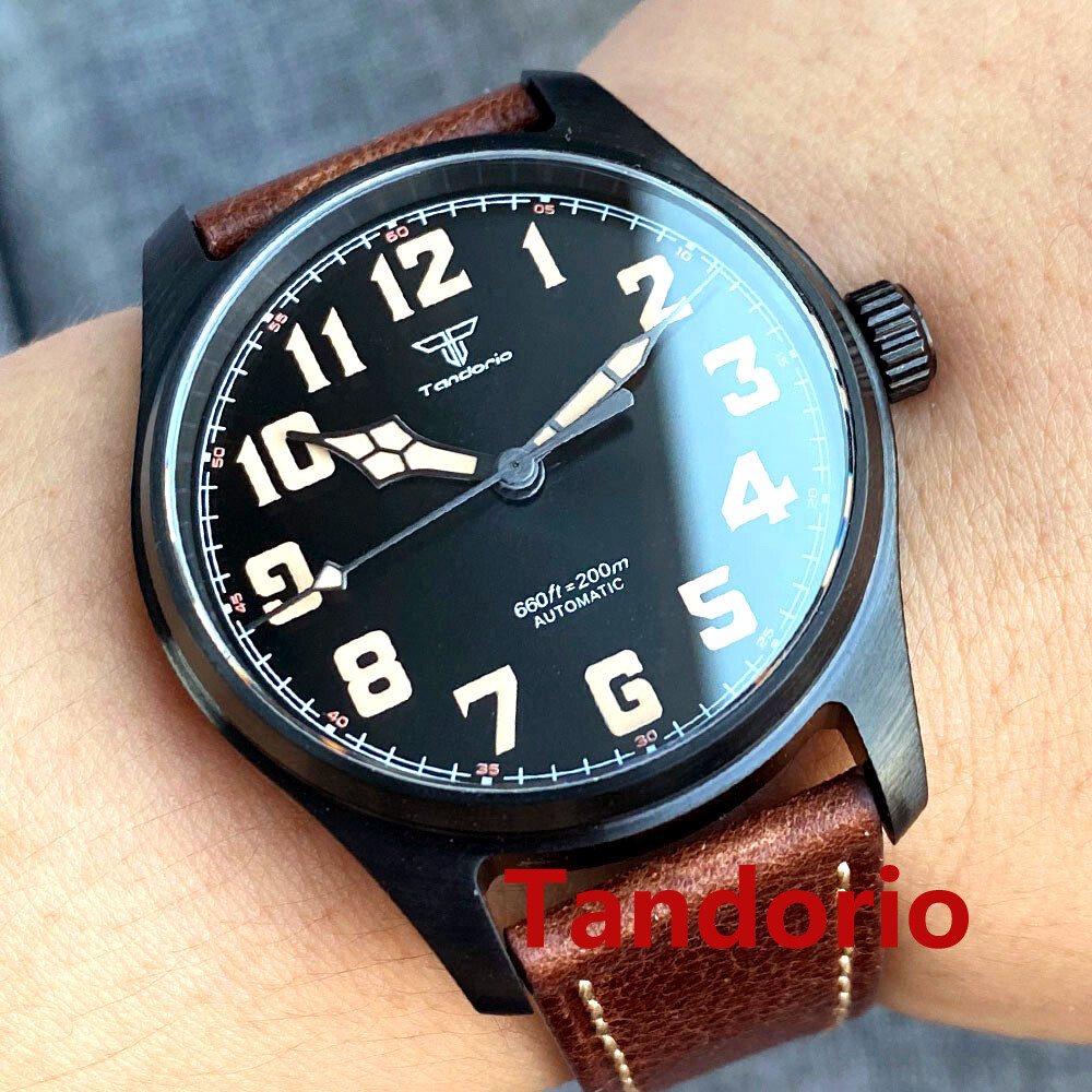 39mm Sapphire Glass Black PVD Pilot 20ATM Japan NH35A PT5000 Men Watch Luminous