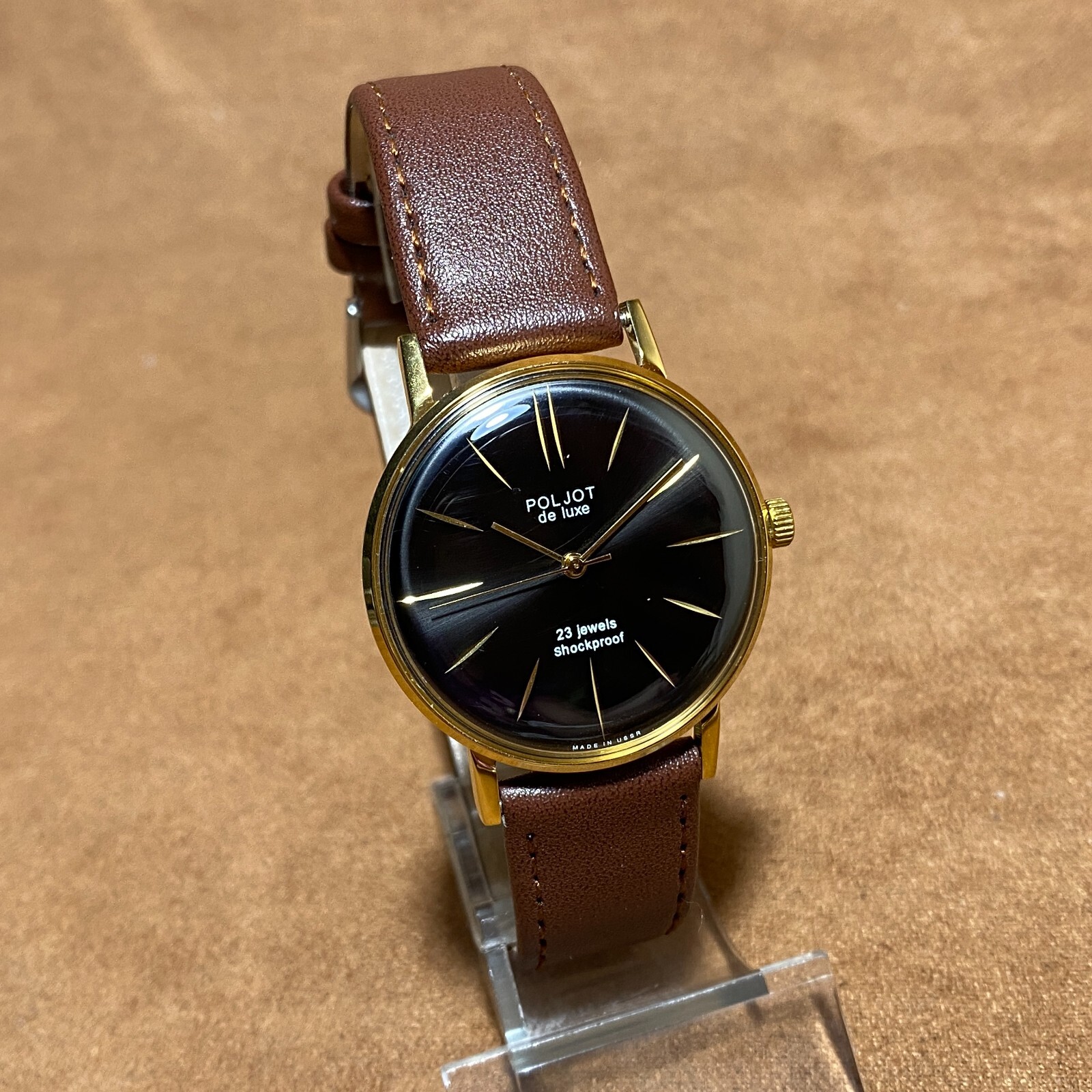Vintage Men’s Watch NOS Poljot De LUXE Ultra Slim Soviet Wristwatch 23 Jewels