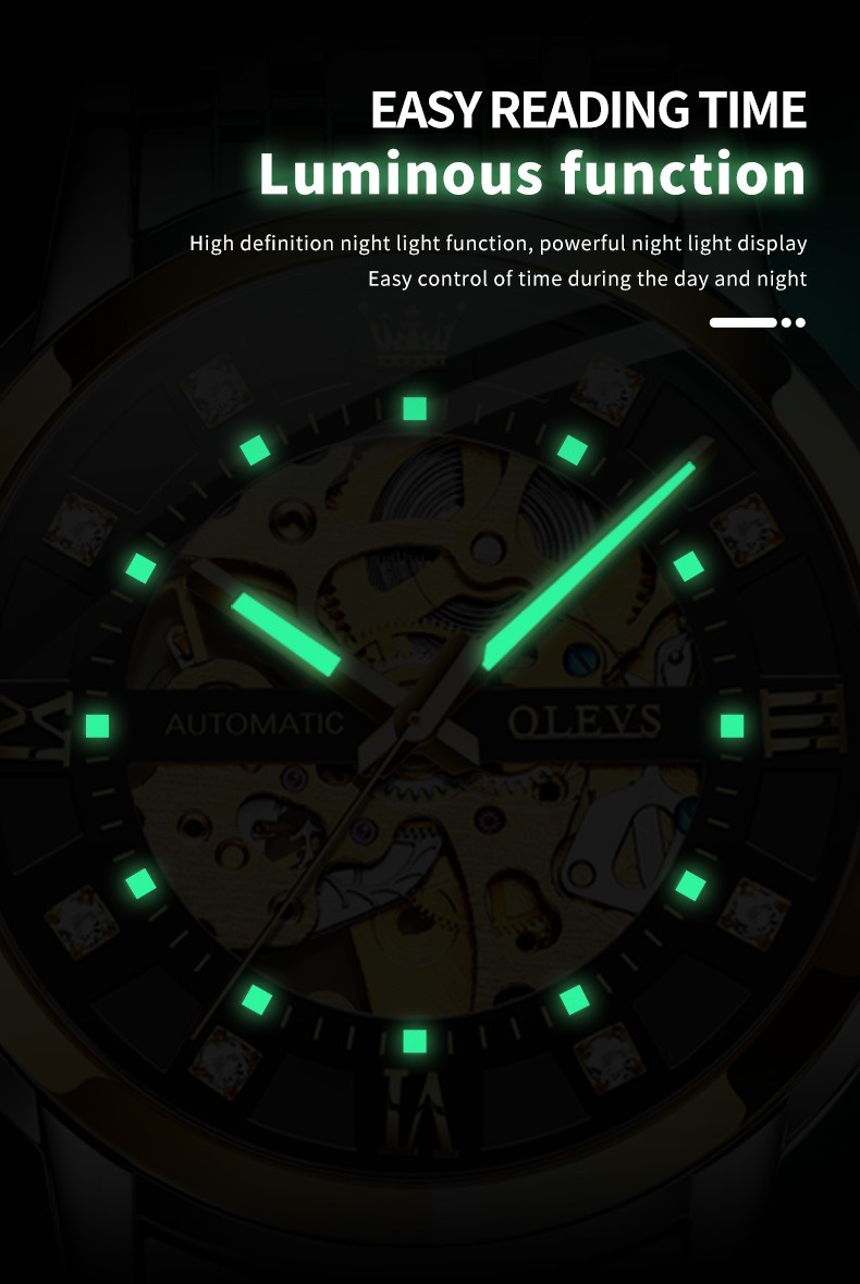 OLEVS 9901 Fashion Multi-functiom Accurate Transparent Vintage Mechanical Watch