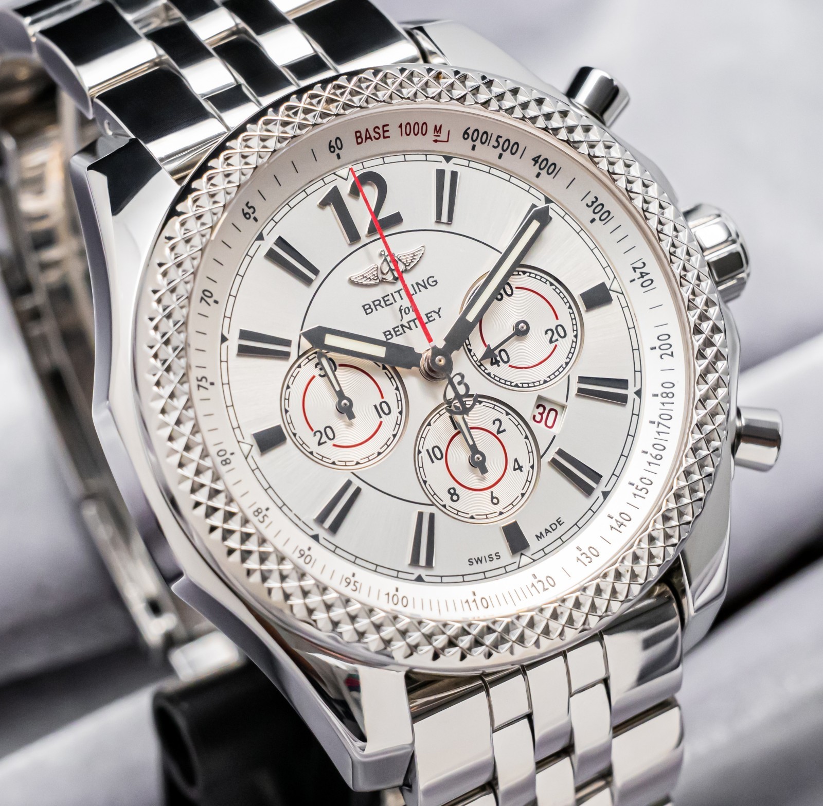 Breitling Bentley Barnato 42mm Silver Dial Box Papers SERVICED eBay Live A41390
