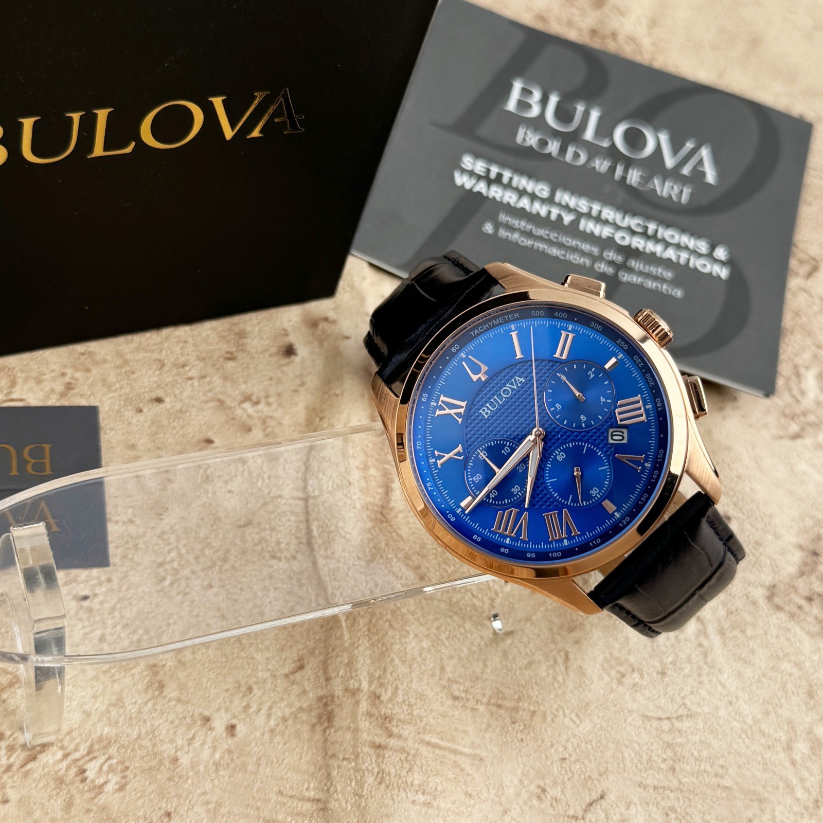 New Bulova Classic Dark Blue Textured Dial Chronograph Men’s Quartz Watch 97B170